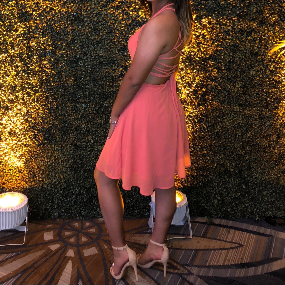Good Deeds Coral Pink Lace Up Dress